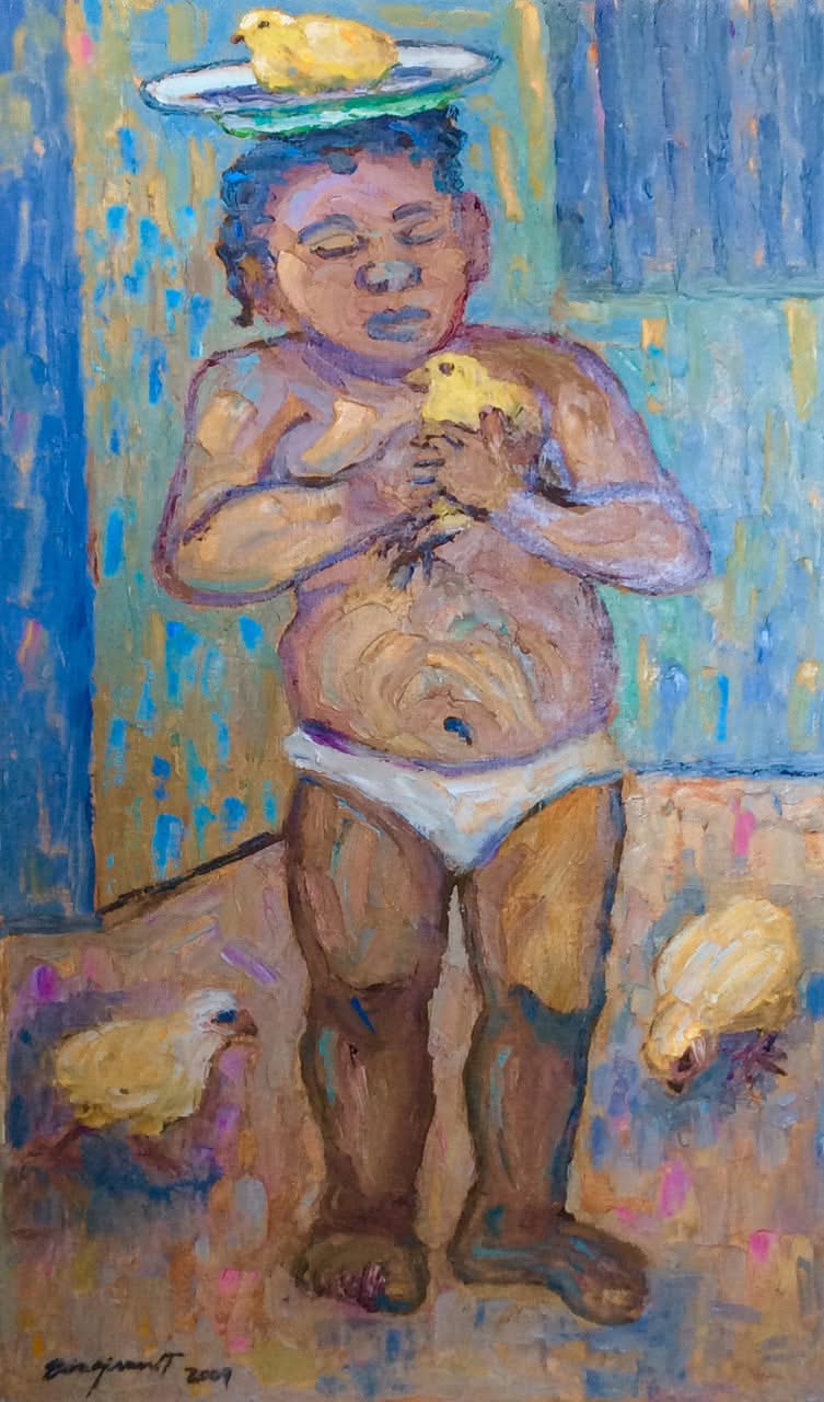 Eric Girault 36"x 20" 2009 "Les Poussins d'Amélie" Huile sur toile #14EG