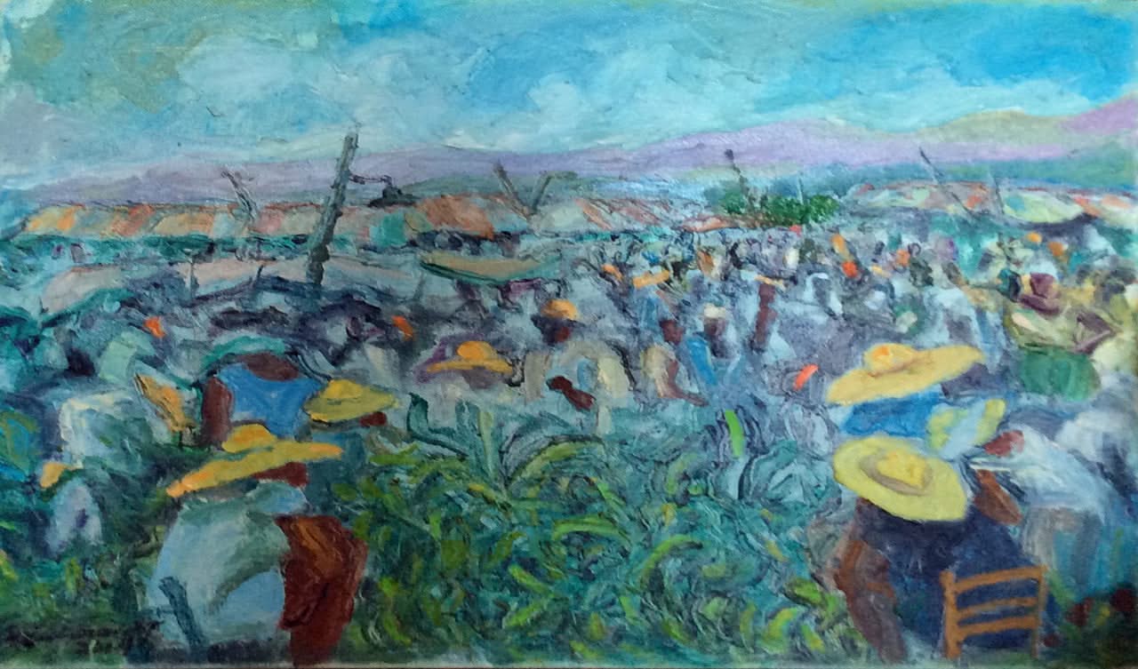 Eric Girault 24"x30" 2014 "Vendeurs de bananes" Huile sur toile#15EG
