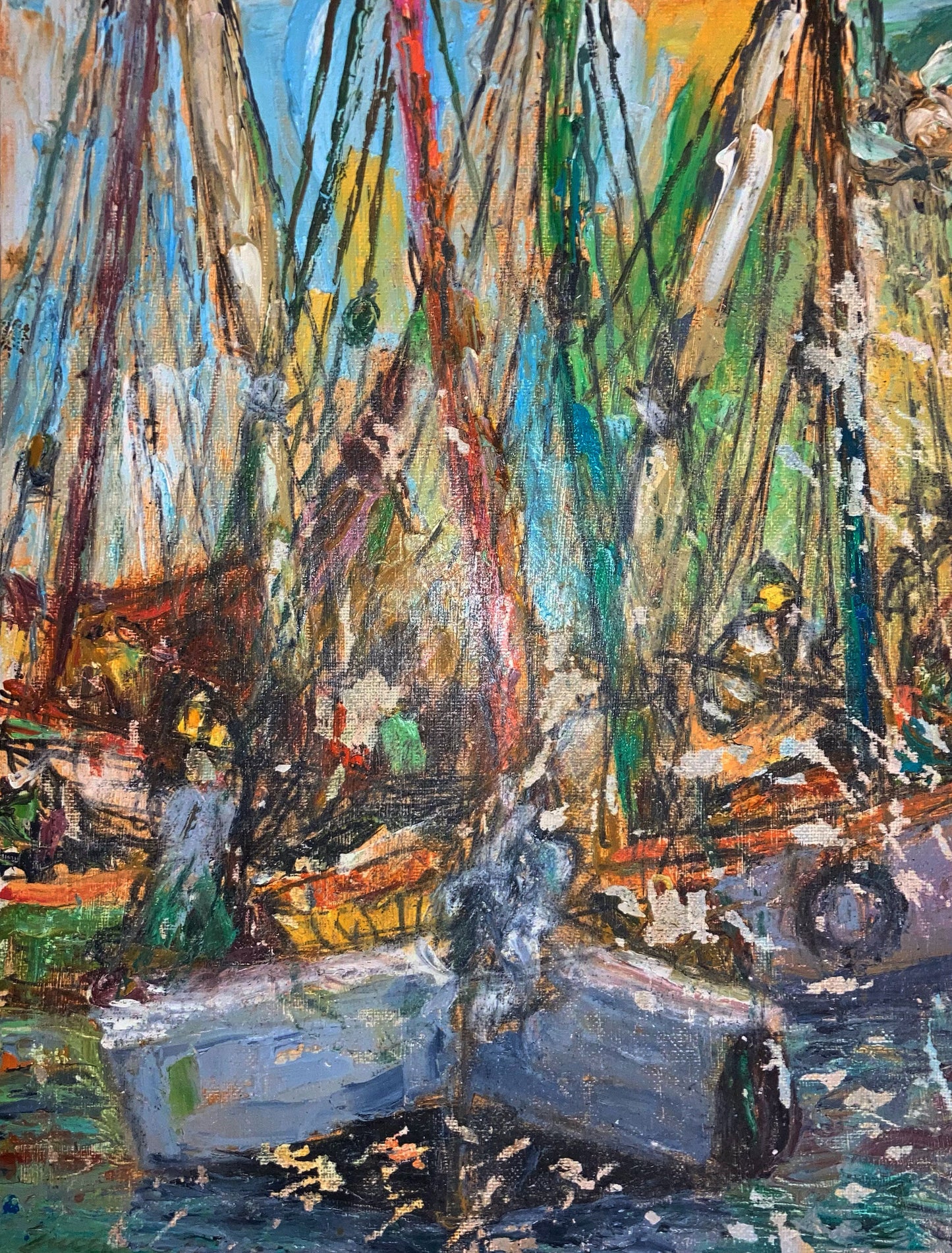 Eric Girault 9"x10" 2005 "Les Voiliers au Port" Óleo a bordo #8EG