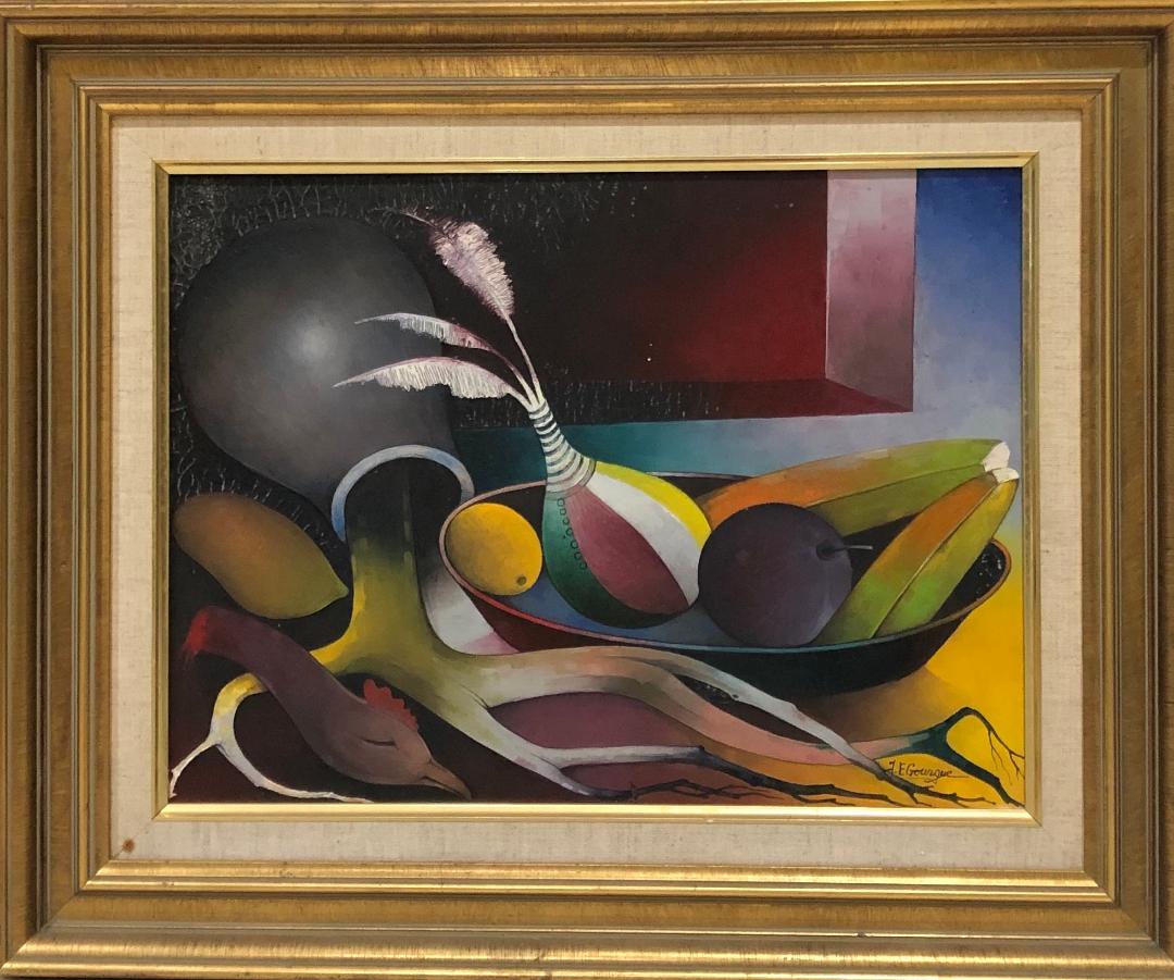 Jacques-Enguerrand Gourgue (1930-1996) 12"x16" Naturaleza muerta/ Vudú 1992 Óleo sobre lienzo Enmarcado #1FC