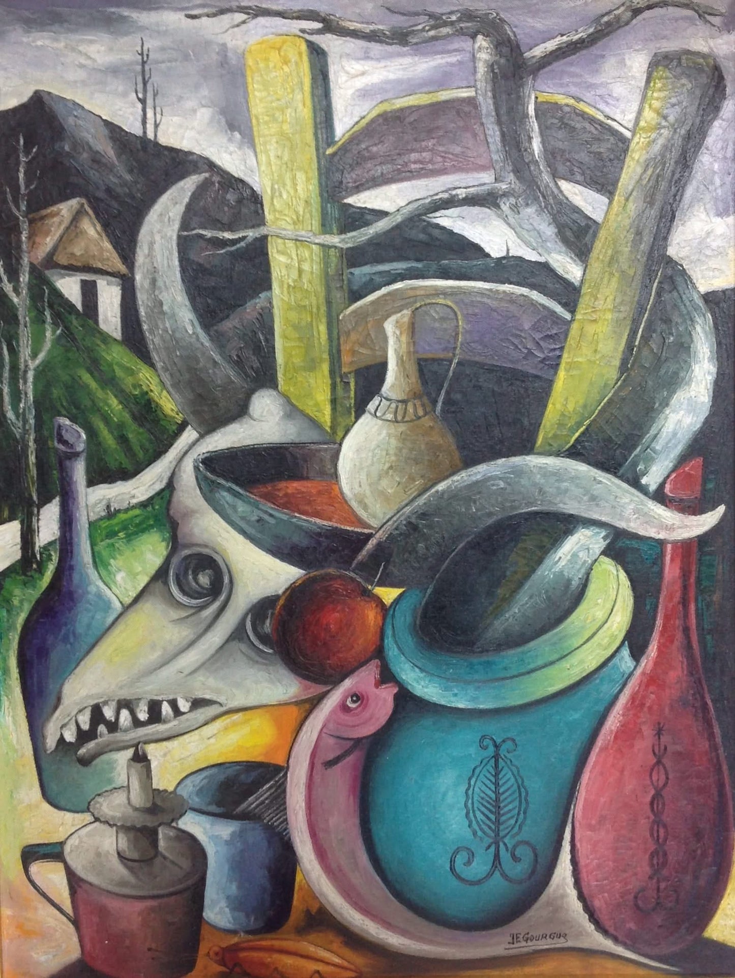 Jacques Enguerrand Gourgue 32"x24" Scène vaudou c1960 Huile sur planche #24-3-96GN-HA