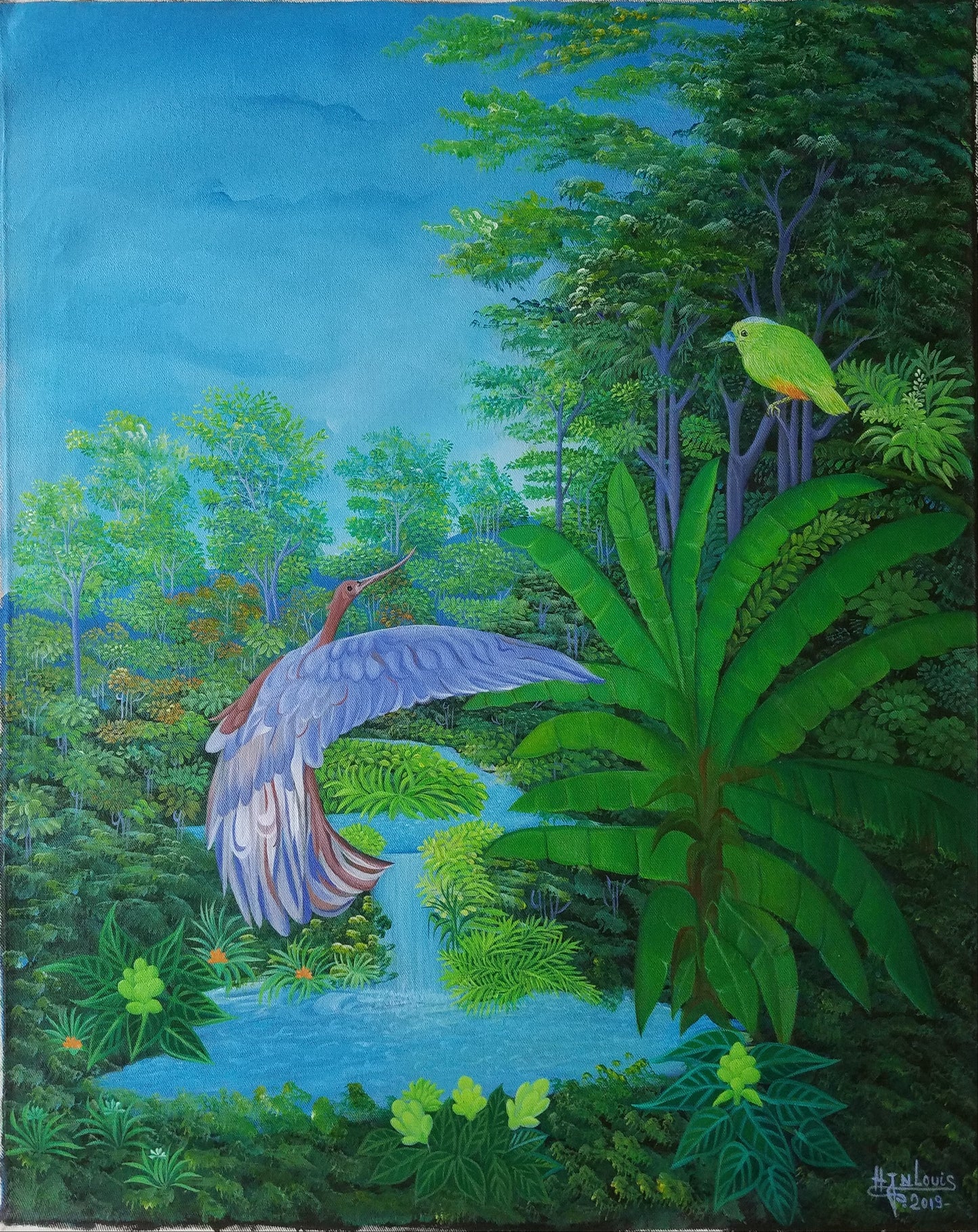 Henri Jn-Louis 30"x24" El gran pájaro volador 2019 Óleo sobre lienzo #2JN-HA