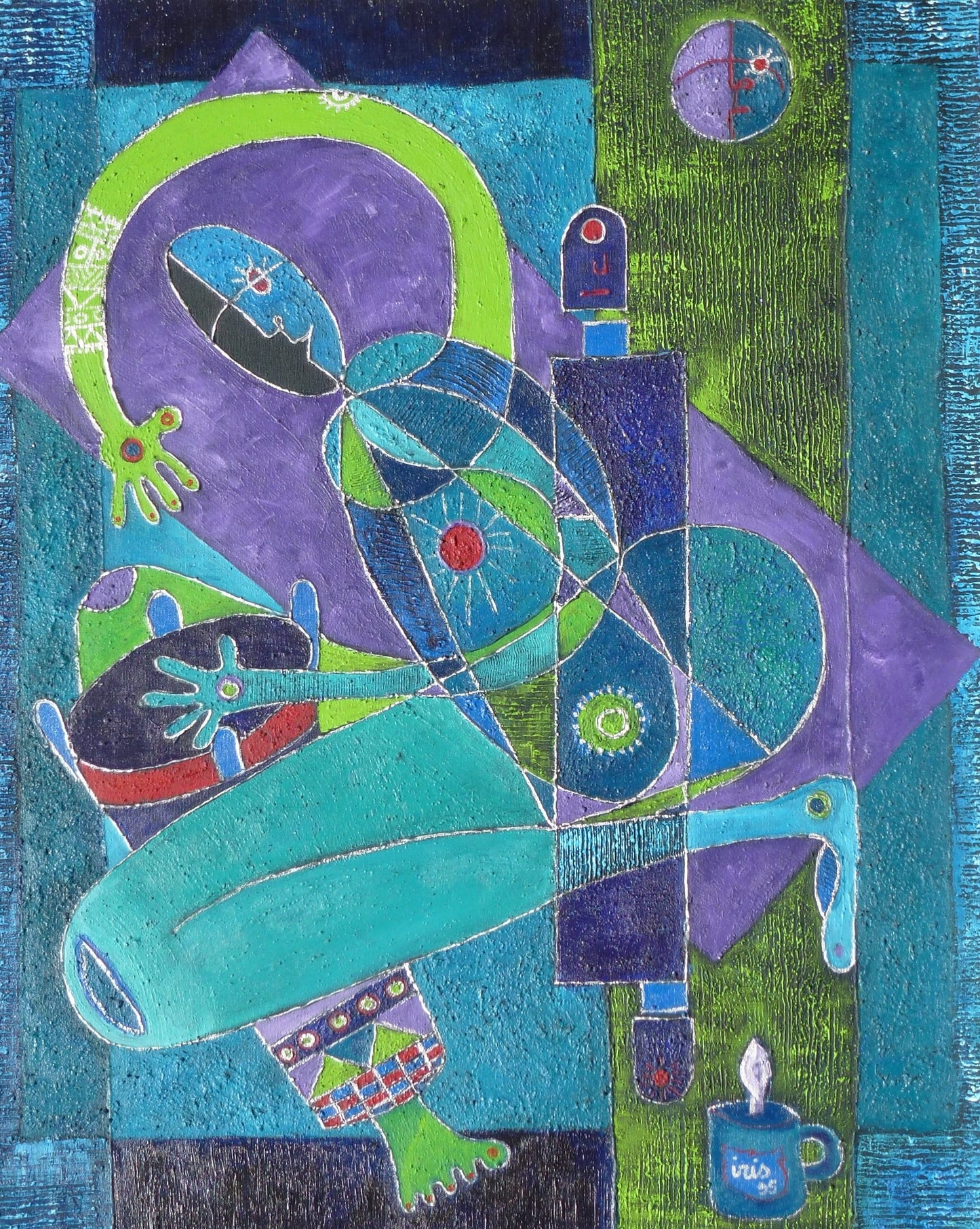 IRIS, Genevieve Lahens Esper 30"x24 » Le batteur 1998 Acrylique sur toile #1EB