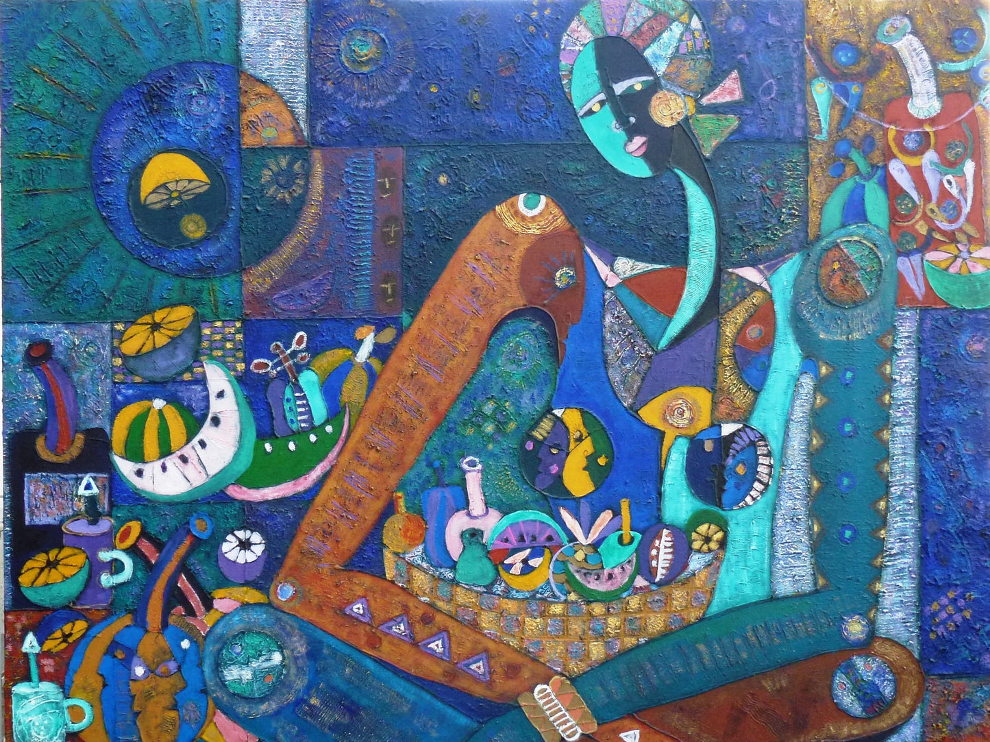 IRIS, Genevieve Lahens Esper 30"x40" Porteuse de Fruits 1996 Acrylique sur toile #3EB