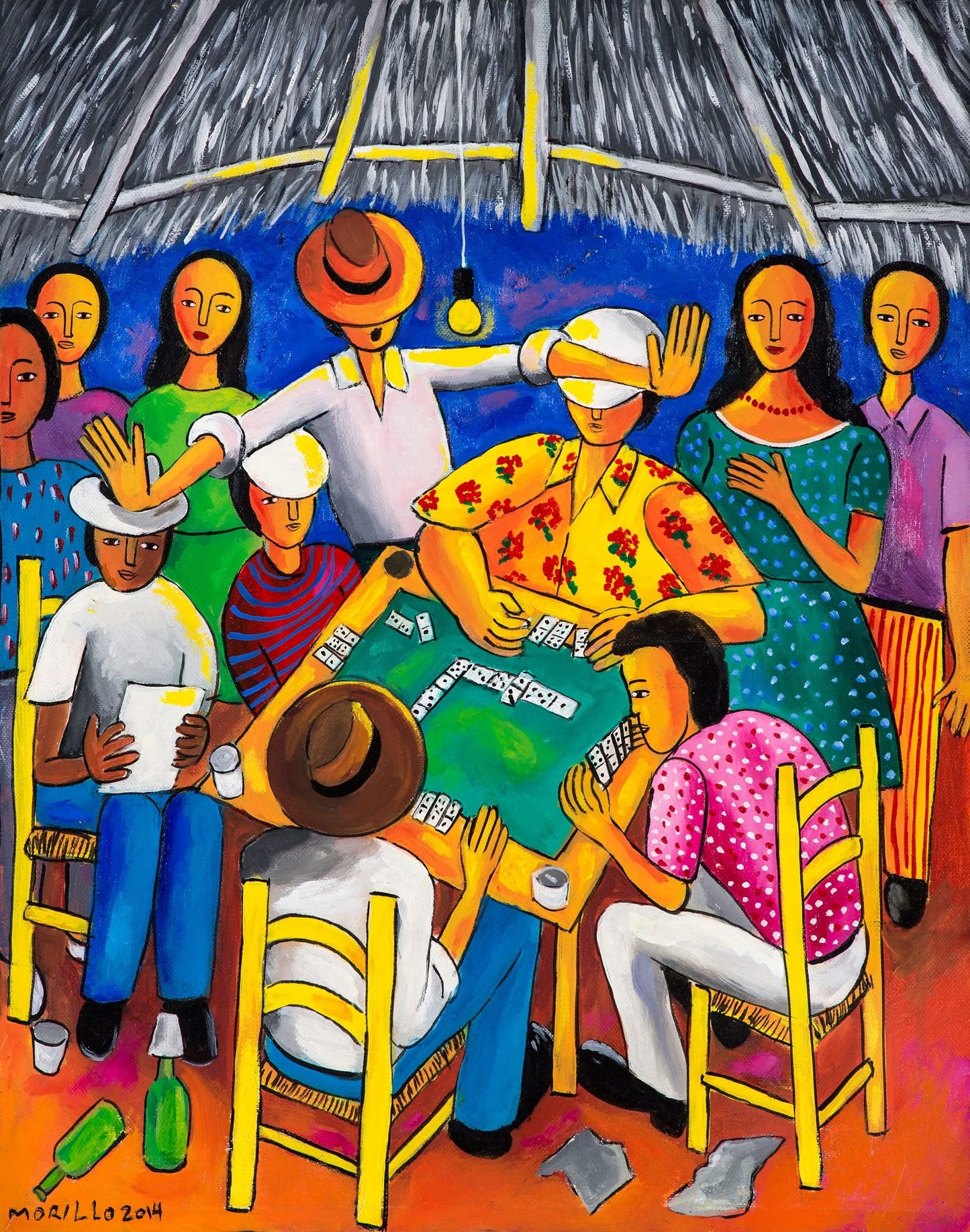 Jose Morillo 24"x20" The Domino Players 2014 Acrylique sur toile #10JM-DR