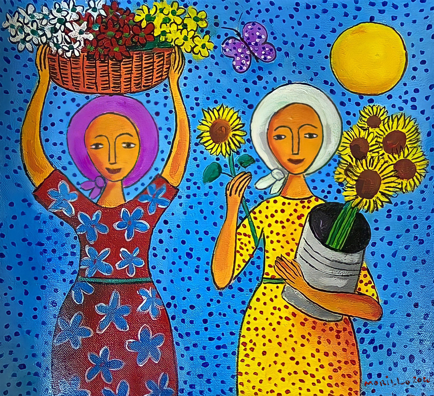Jose Morillo 20"x24" Los Vendedores de Flores 2010 Acrílico sobre Lienzo #28JM-DR