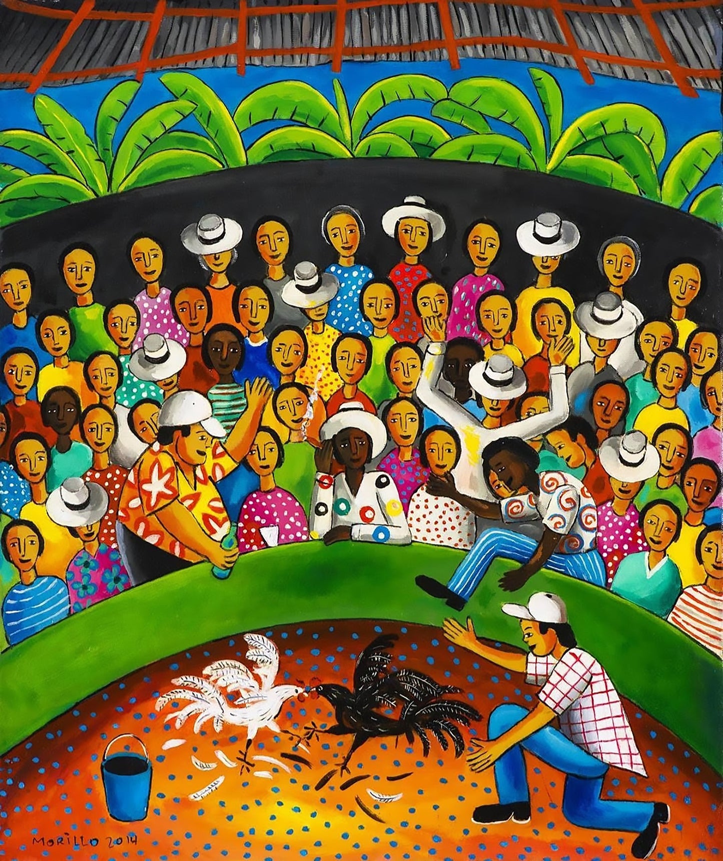 Jose Morillo 30"x24" Pelea de Gallos 2014 Óleo sobre Lienzo #6JM-DR