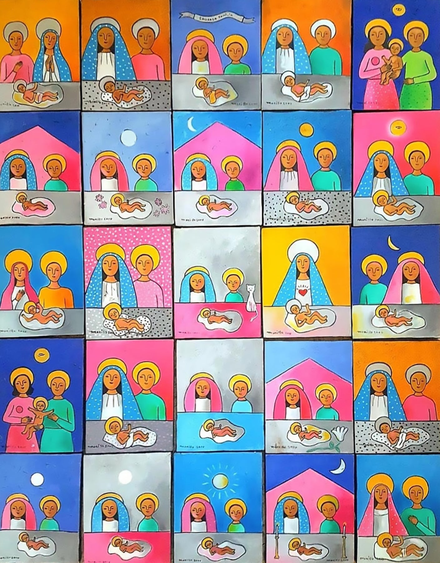 José Morillo 50"x40" (25 paneles de tamaño 7"x9") The Sacred Family Ensemble 2000 Acrílico sobre lienzo #8JM-DR