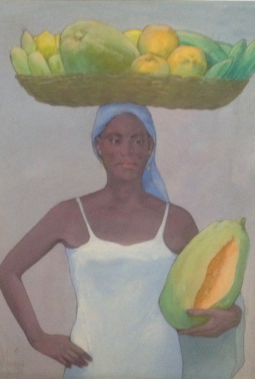 Juan Plutarco Andujar (1931-1995) 30" x 40" Marchanta Con Auyama en Mano Óleo sobre Lienzo # 12FN