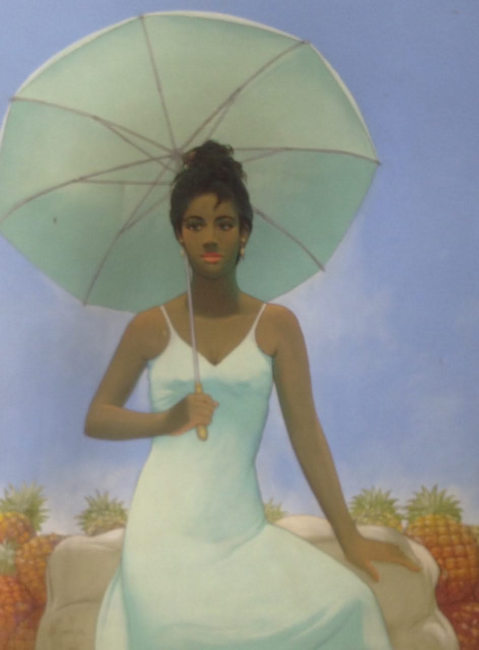 Juan Plutarco Andujar (1931-1985) 40"x 50" Morena Con Sombrilla Y Piaa Huile sur toile #14FN