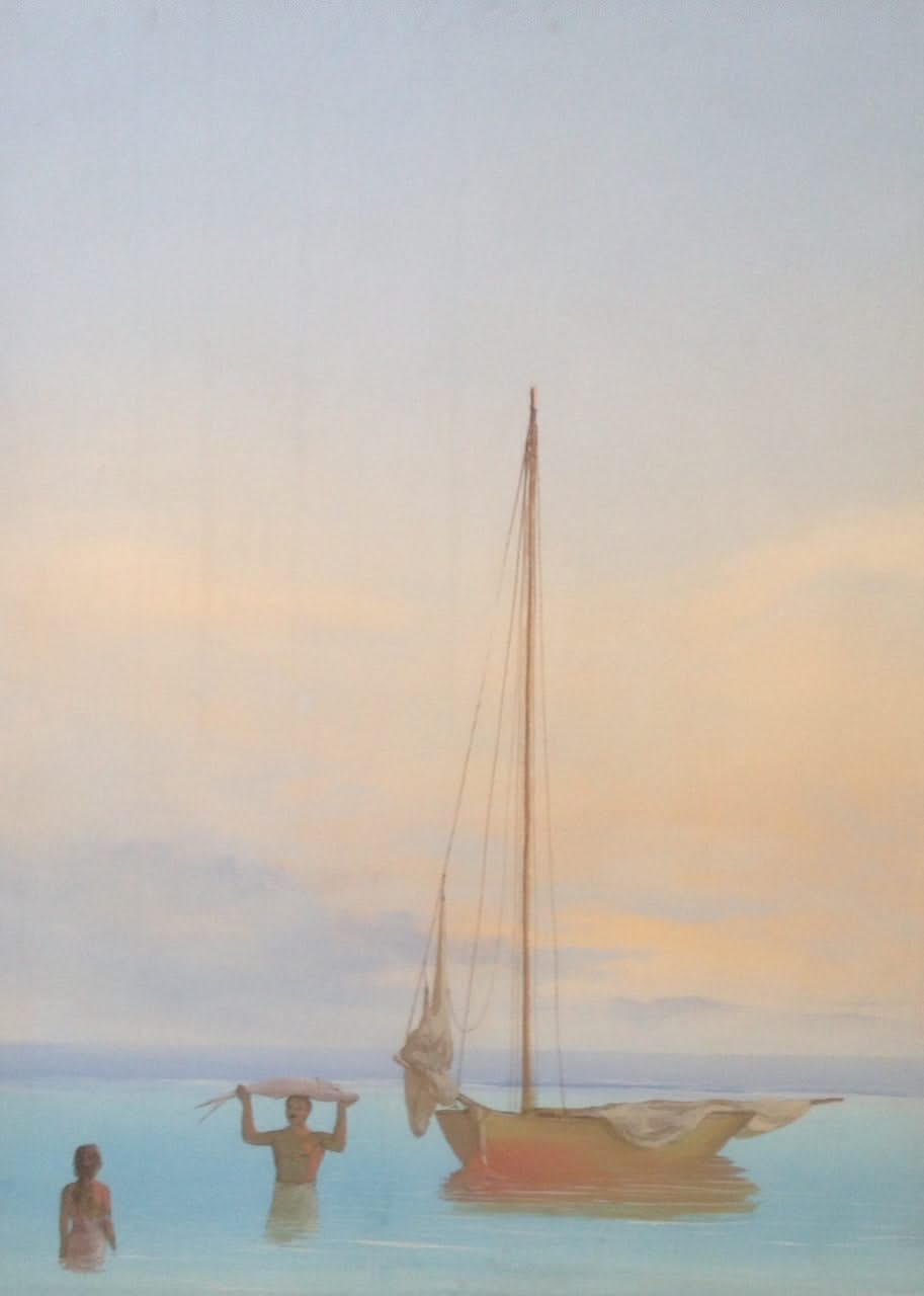 Juan Plutarco Andujar (1931-1995) 30"x 40" Pescador Con Pez En La Mano Huile sur toile #13FN