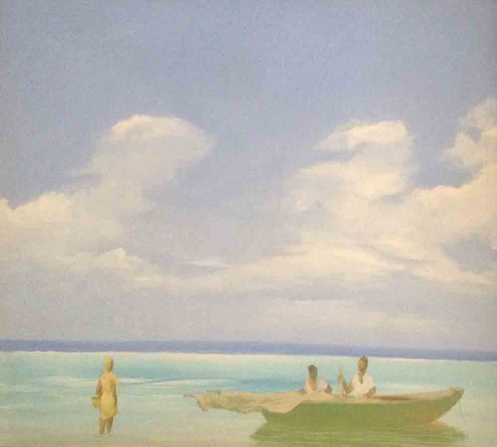 Juan Plutarco Andujar (1931-1995) 30"x40 » Marina con Pescadores Huile sur toile #7FN
