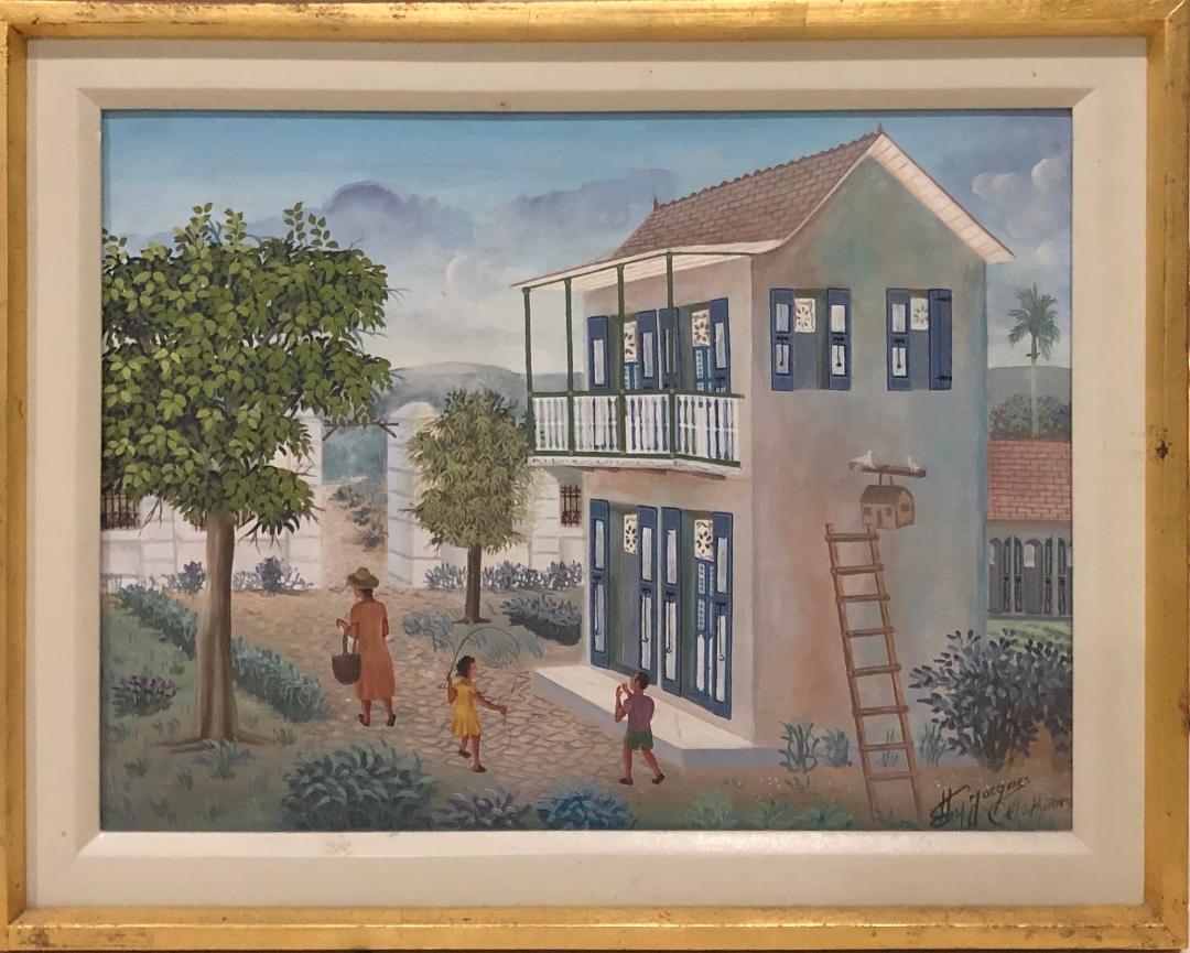 Eddy Jacques 12"x16" La Casa Óleo sobre Masonite Enmarcado #1FC