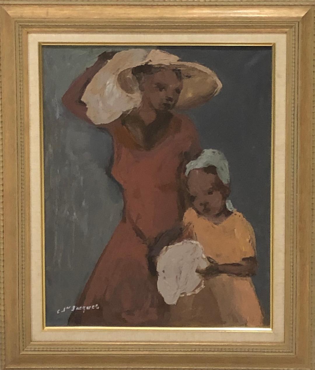 Carlo Jn-Jacques (1943-1990) 20"x16" Madre e hija Acrílico sobre lienzo Enmarcado #1FC