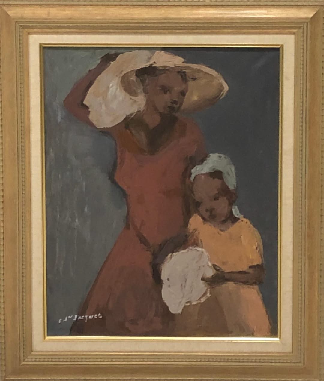 Carlo Jn-Jacques (1943-1990) 20"x16" Mère et fille Acrylique sur toile encadrée #1FC