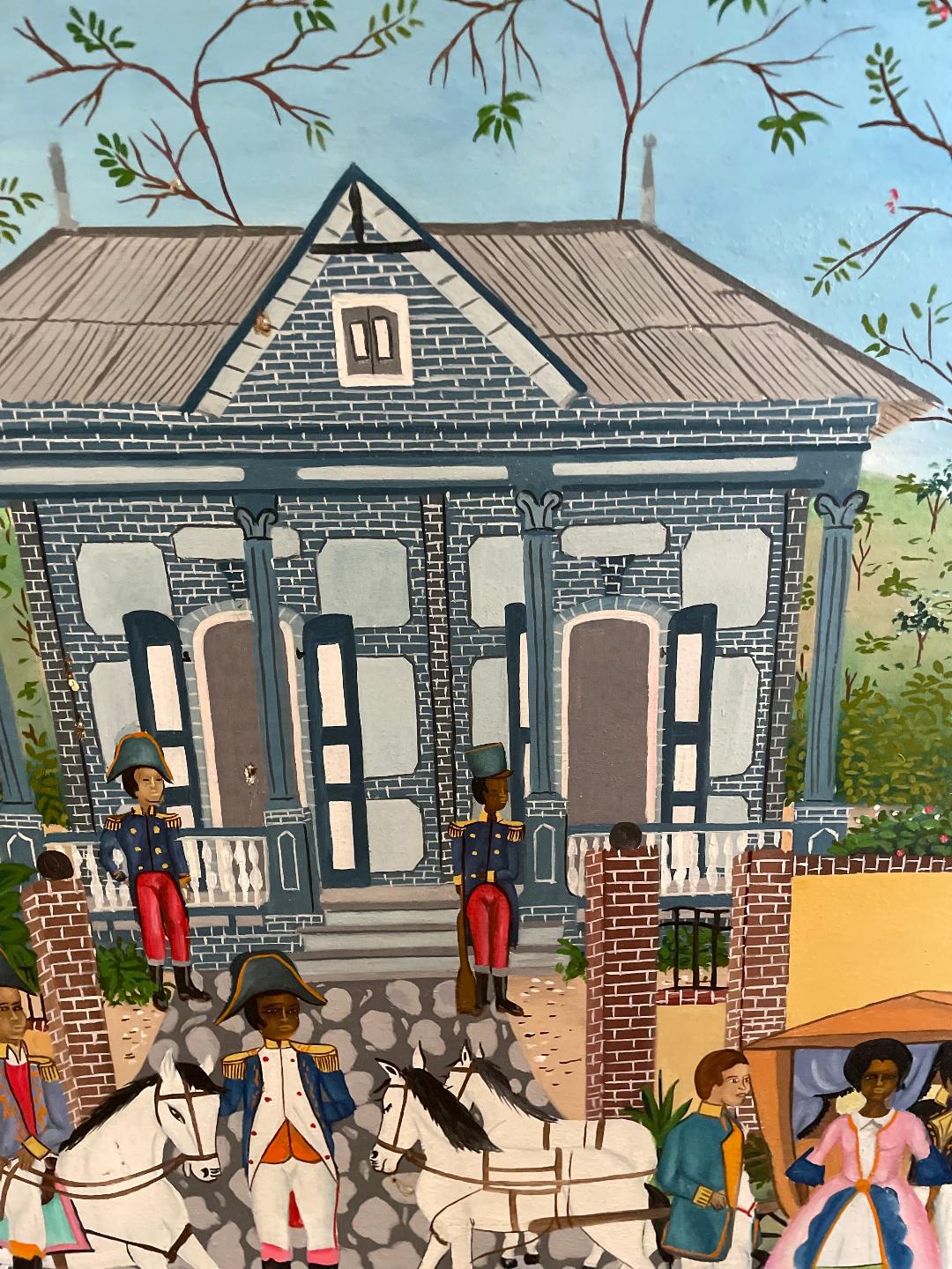 Jean-Baptiste Jean (Haitiano, 1953-2002) 24"x30" c1980 "Toussaint recibe una carta del primer cónsul" Óleo a bordo - Enmarcado #15MFN