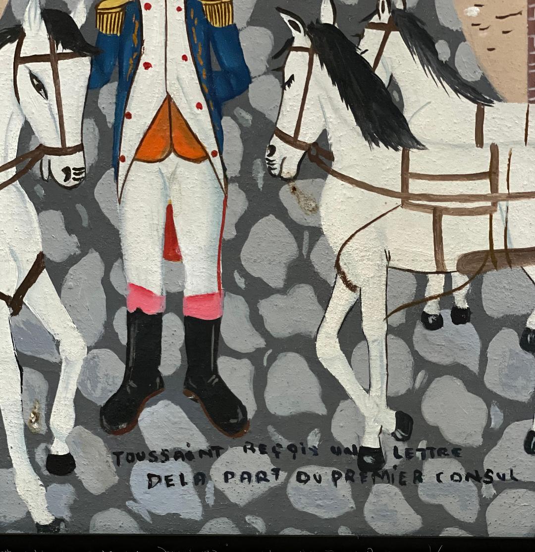 Jean-Baptiste Jean (Haitiano, 1953-2002) 24"x30" c1980 "Toussaint recibe una carta del primer cónsul" Óleo a bordo - Enmarcado #15MFN