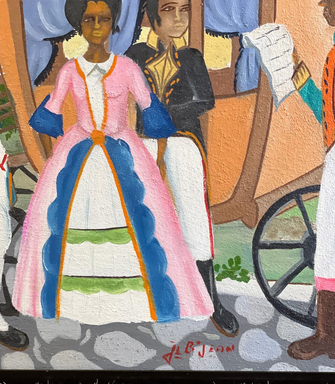Jean-Baptiste Jean (Haitiano, 1953-2002) 24"x30" c1980 "Toussaint recibe una carta del primer cónsul" Óleo a bordo - Enmarcado #15MFN