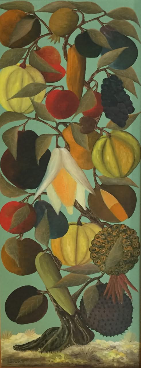 Jasmin Joseph (1923-2005) 36"x12" Arbre de vie#2 1966 Huile sur carton #3MFN