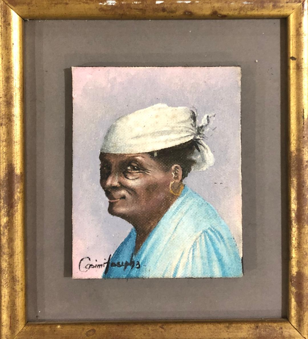 Casimir Joseph 5"x4" Old Lady Portrait 1993 Óleo sobre Masonite Enmarcado #2FC