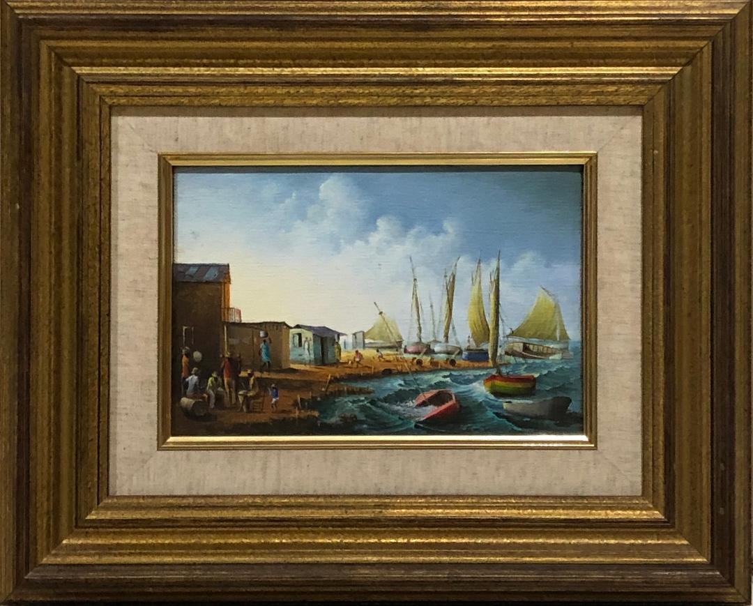 Casimir Joseph 6"x9" Village by Port 1993 Óleo sobre tabla Enmarcado #1FC