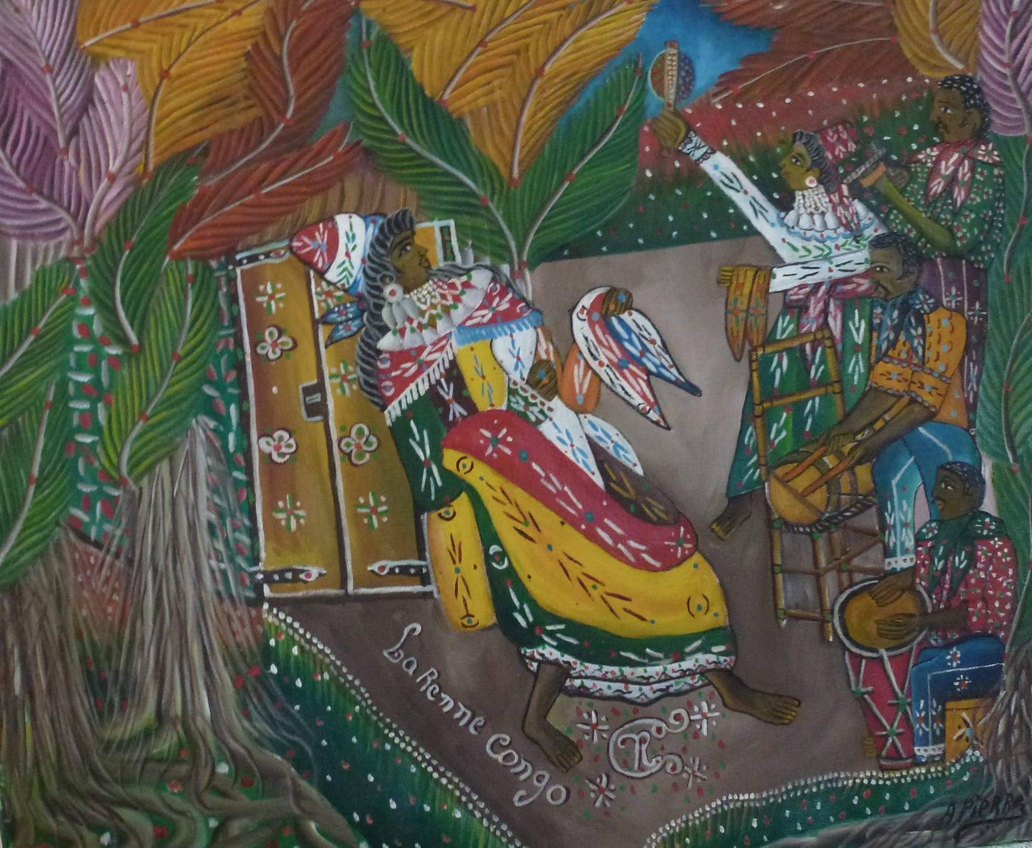 Andre Pierre (1914-2005) 24"x30" La Renne Congo Huile sur toile Peinture 1990 #1EB