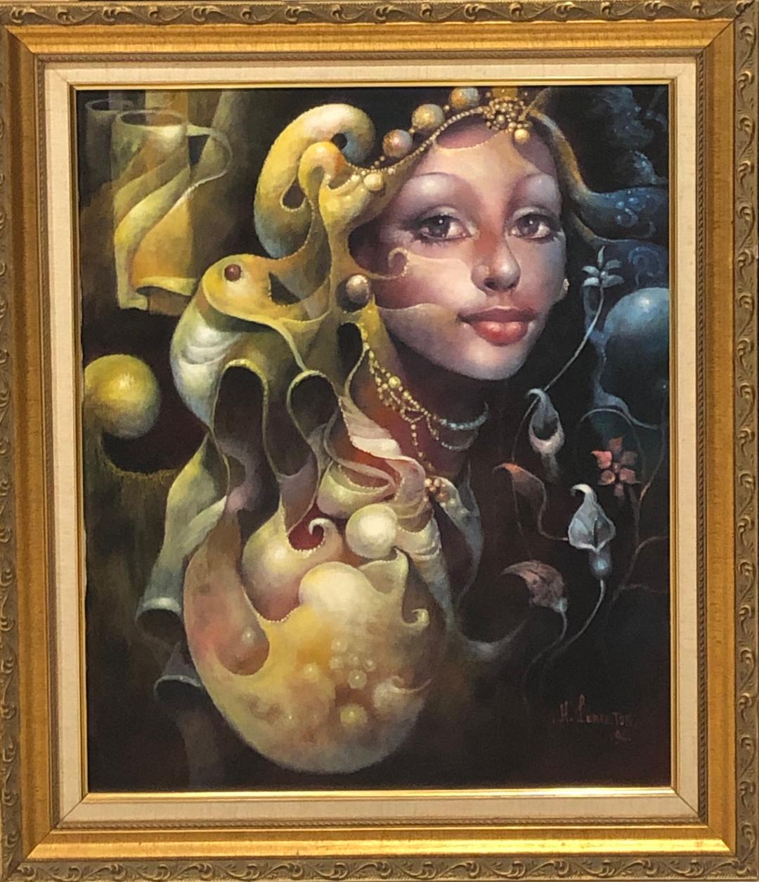 Hervé Lebreton 24"x20" Lady/Shell 1996 Acrílico sobre lienzo Enmarcado #2FC