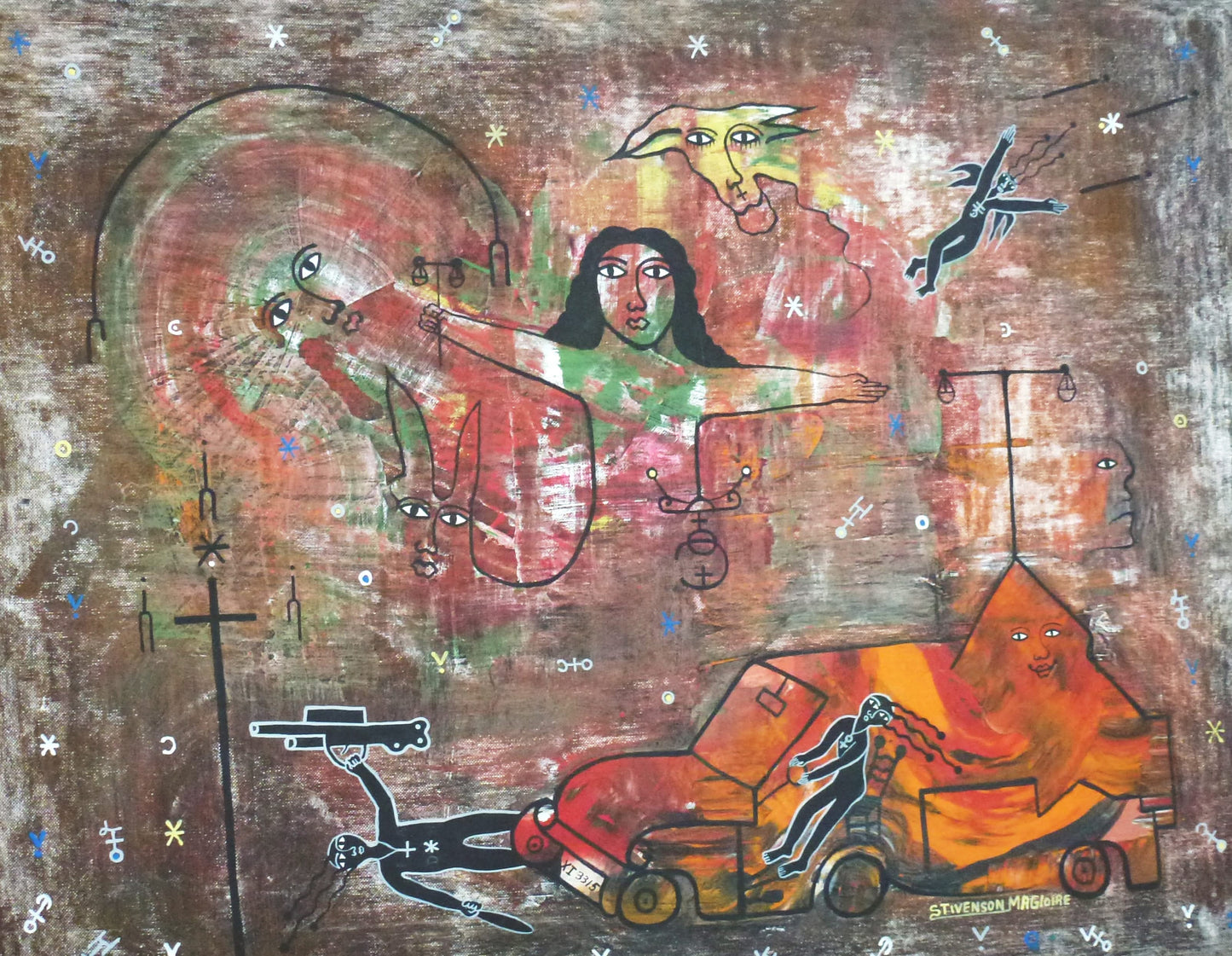 Stivenson Magloire (1963-1994) 30"x20" Energies Bienfaisantes 1994 Acrylique sur toile #2EB