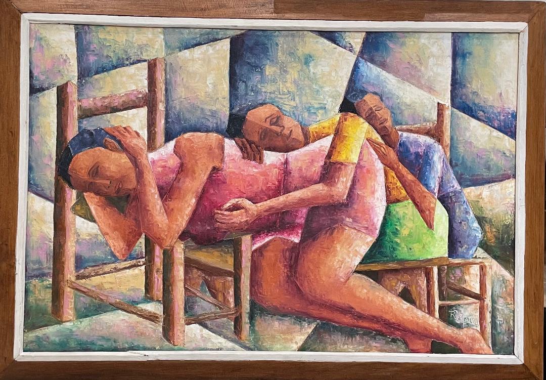 Raymond Malval 24"x36" La Siesta c1965 Óleo sobre lienzo #1LS-NY