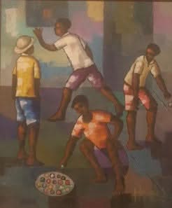 Manes Descollines (1936-1985) 32"x24" Enfants en jeu Acrylique sur toile #1BA