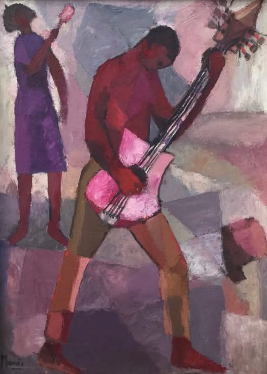 Manes Descollines (1936-1985) 30"x22" Les Musiciens 1970 Acrylique sur toile #3GSN-NY