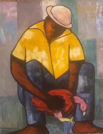Manes Descollines (1936-1985) 22"x18.5" Avant le combat Acrylique sur toile #2BA