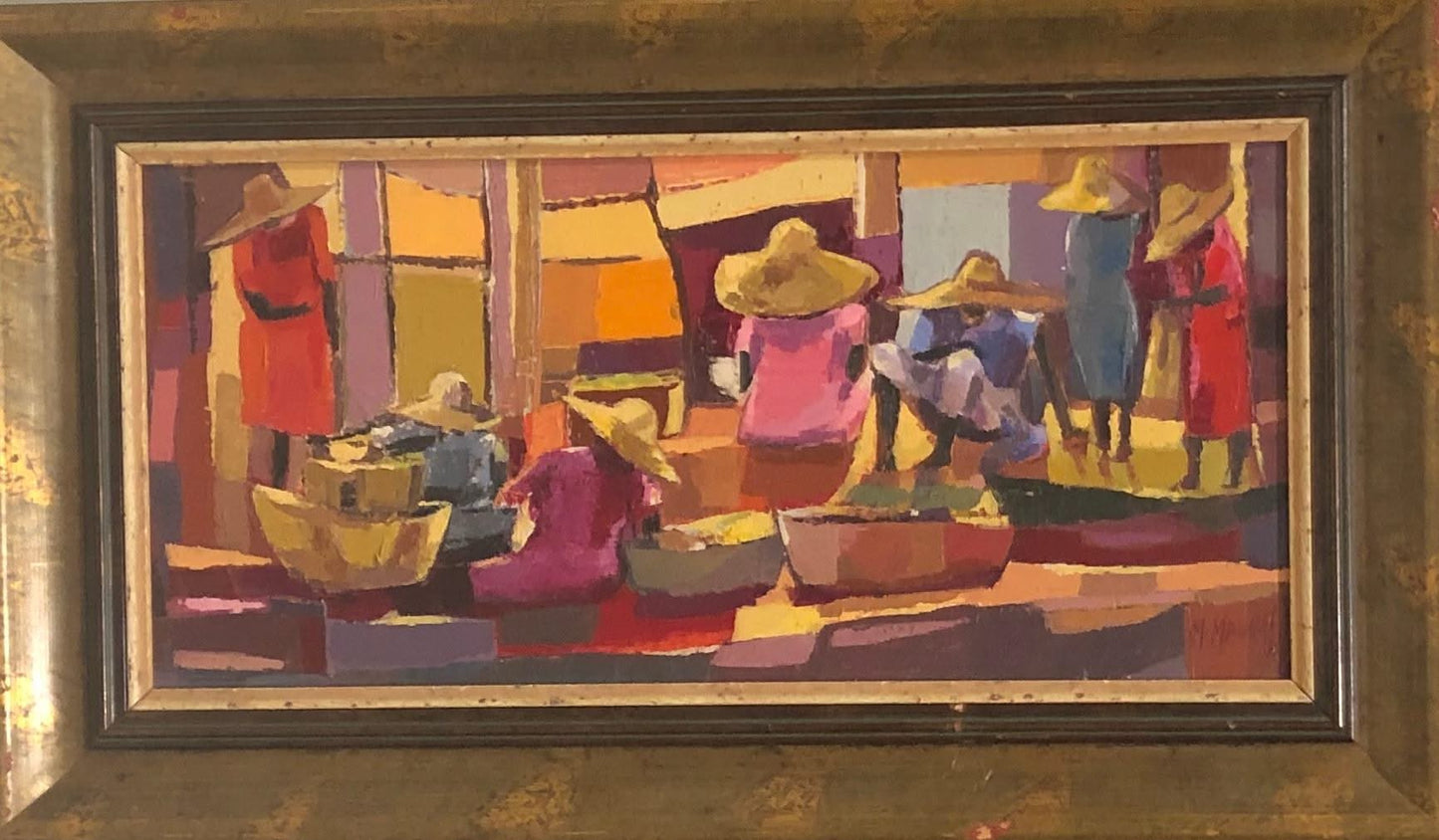 Michele Manuel 8"x17.5" The Market Acrylic on Board Framed #2FC