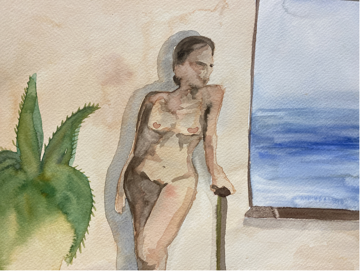 Alexa Masucci 12"x9" 2020 "Maman au bord de la mer" Aquarelle sur papier Sans cadre #1AM