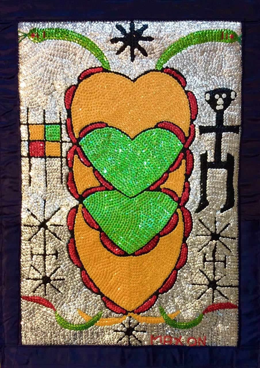 Maxon Scylla 31"x22"Erzulie Mapiangue 2017 Sequined and Beaded Voodoo Flag On Satin #10MFN