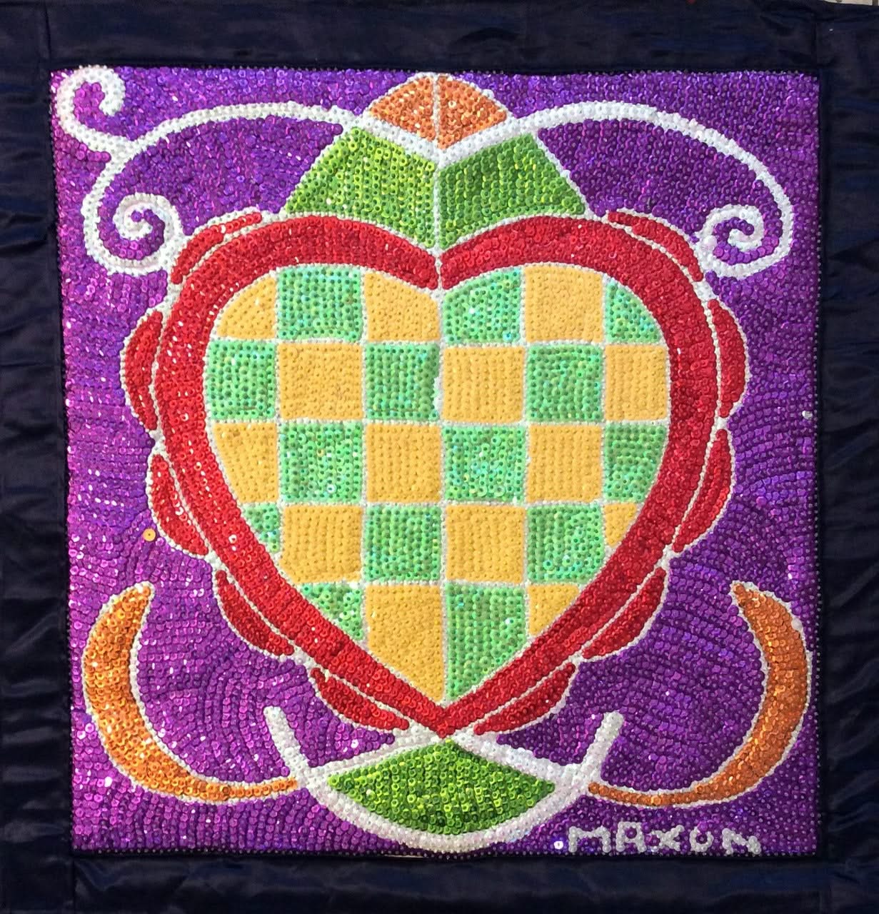 Maxon Scylla 26"x25" Erzulie Freda 2017 Sequined and Beaded Voodoo Flag on Satin #11MFN