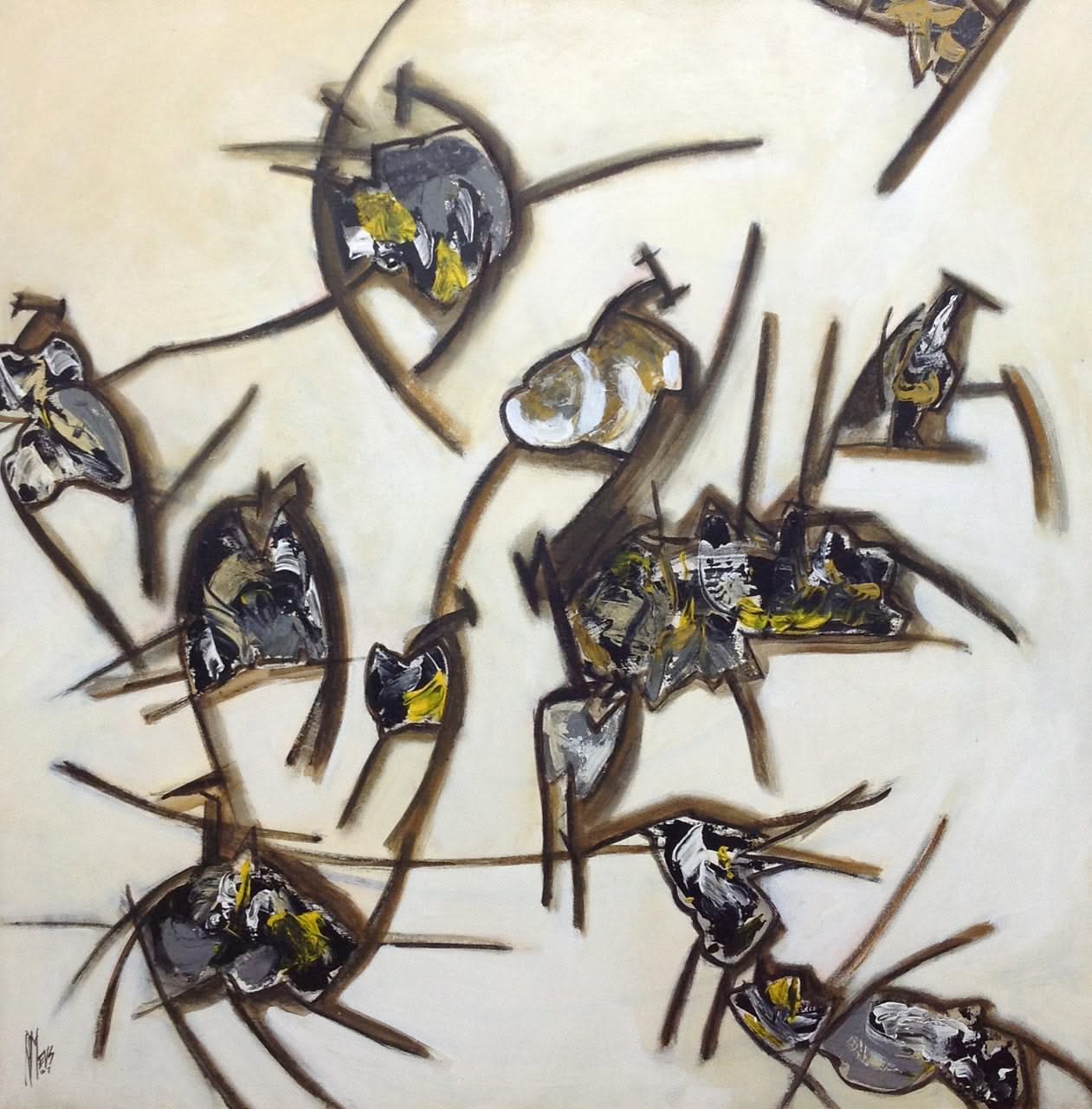 Ronald Mevs (Haïtien, 1945-2023) 35,5"x35,5" Acrylique sans titre sur toile #1GN-HA