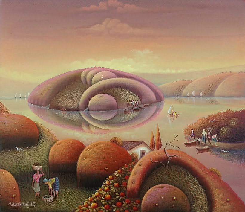 Mario Montilus 10"x12" Paysage imaginatif Huile sur toile #1400GN-HA