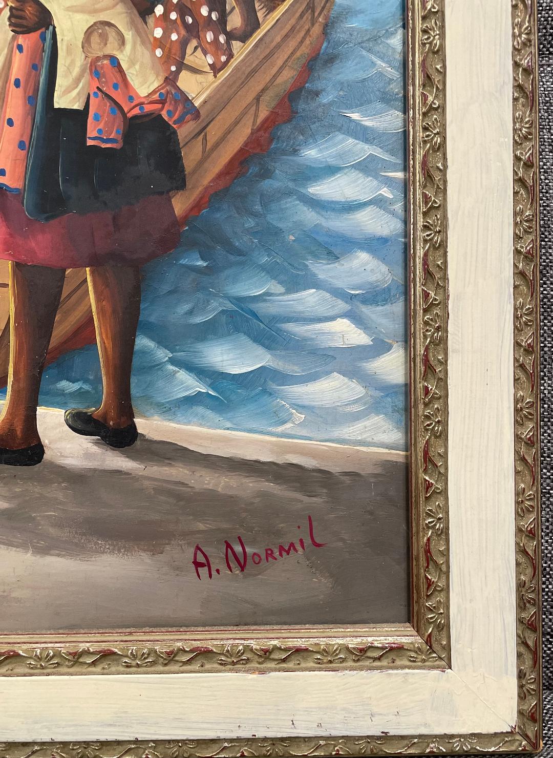 Andre Normil (1934-2014) 20"x30" Marine c1960 Óleo sobre Masonite #1GSN-NY