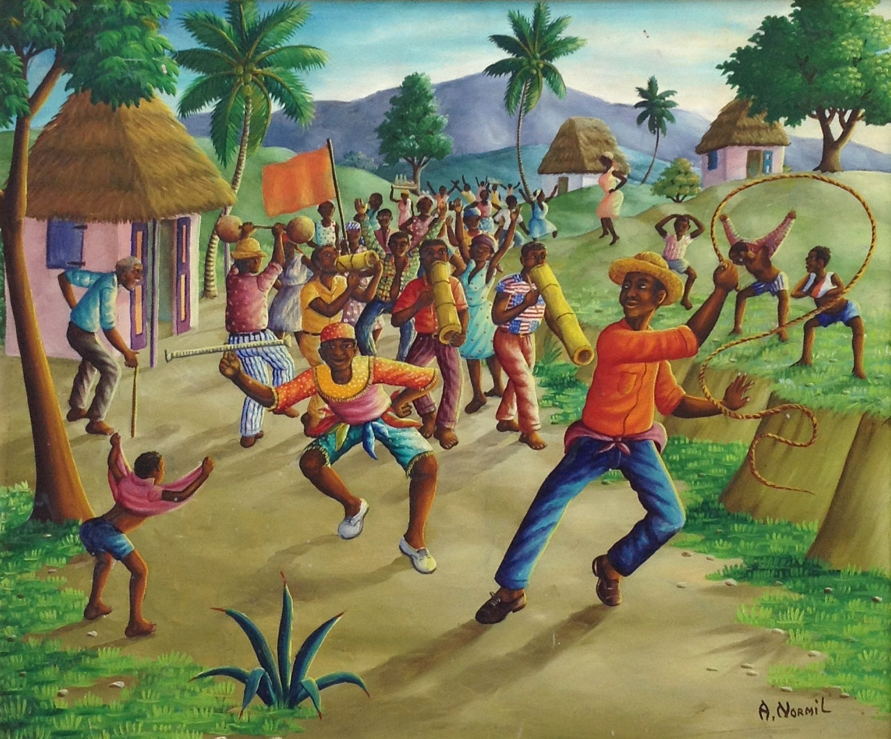 Andre Normil (1934-2014) 20"x24" Rara Óleo sobre Masonite #2401GN-HA