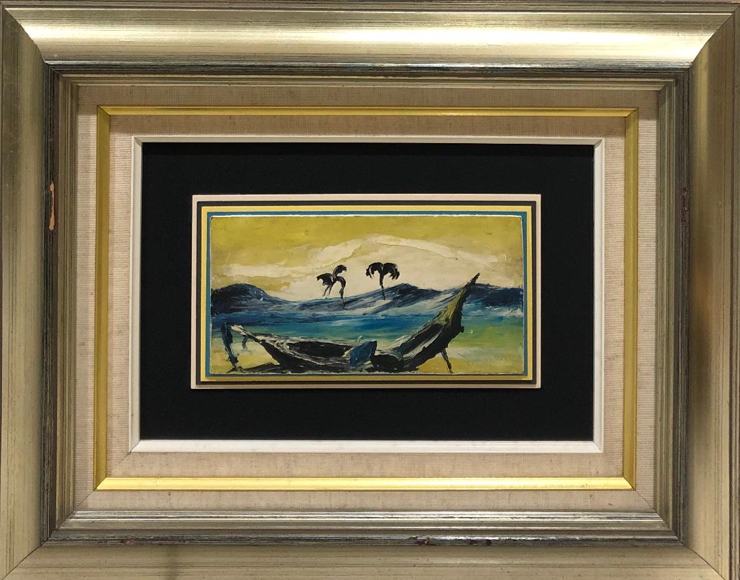 Charles Obas (1927-1969) 4"x8" Naufragio c1960 Óleo a bordo Enmarcado #1FC