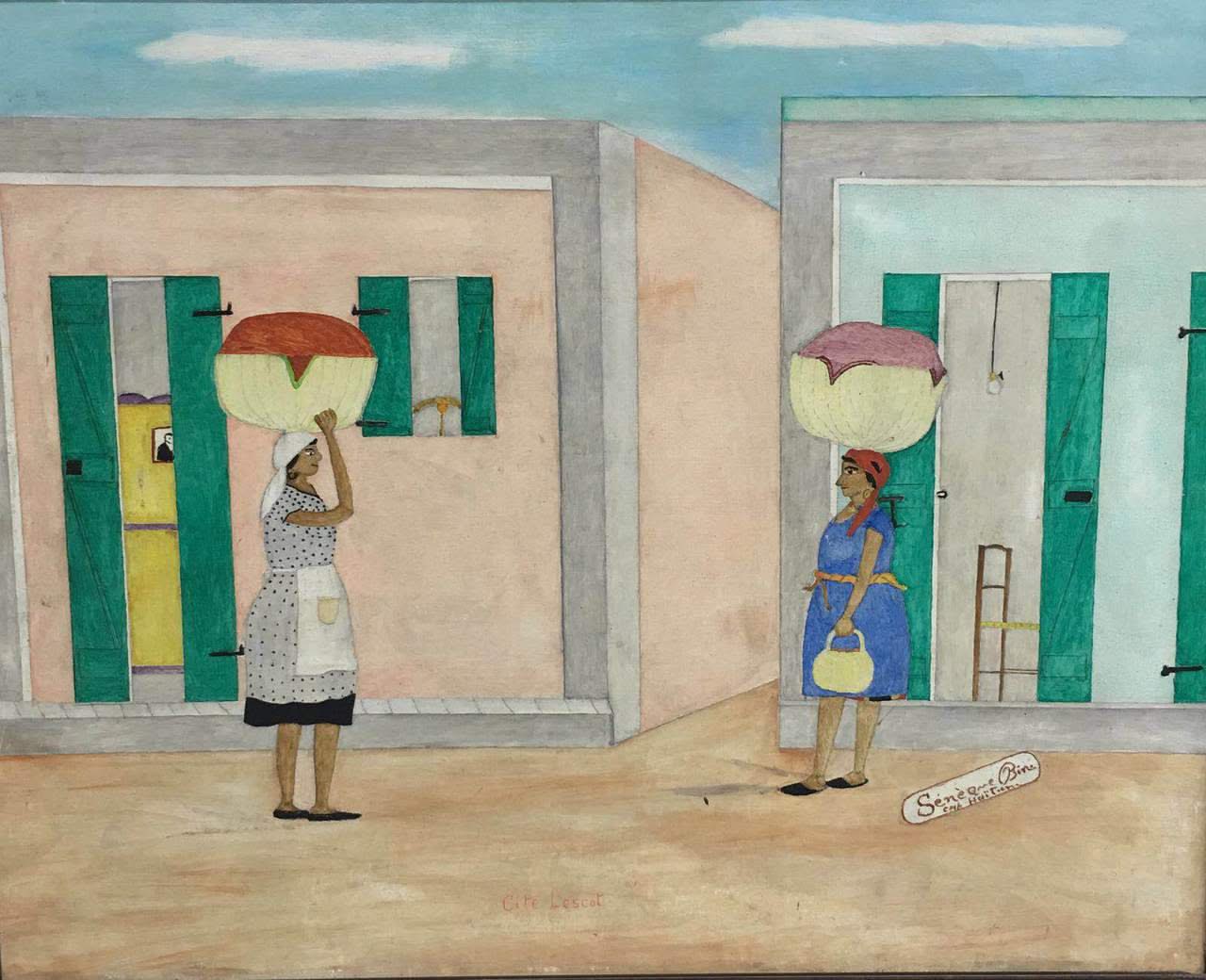 Seneque Obin (1893-1977) 16"x20 » Cite Lescot Huile sur Masonite #JH-HA