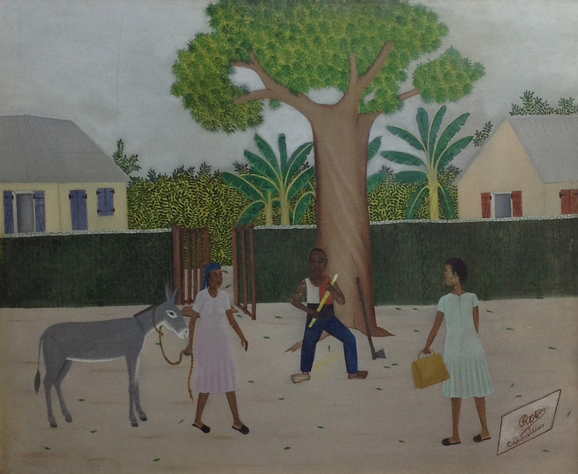 Philome Obin (1891-1986) 20"x24" Escena rural #2602GN-HA Óleo sobre tabla