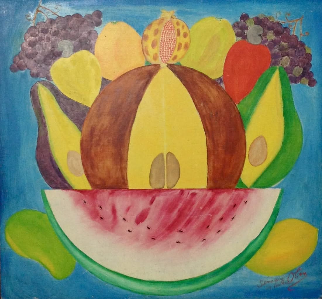 Seneque Obin (1893-1977) 15"x22" Nature morte/Huile de fruits sur Masonite #9501GN-HA