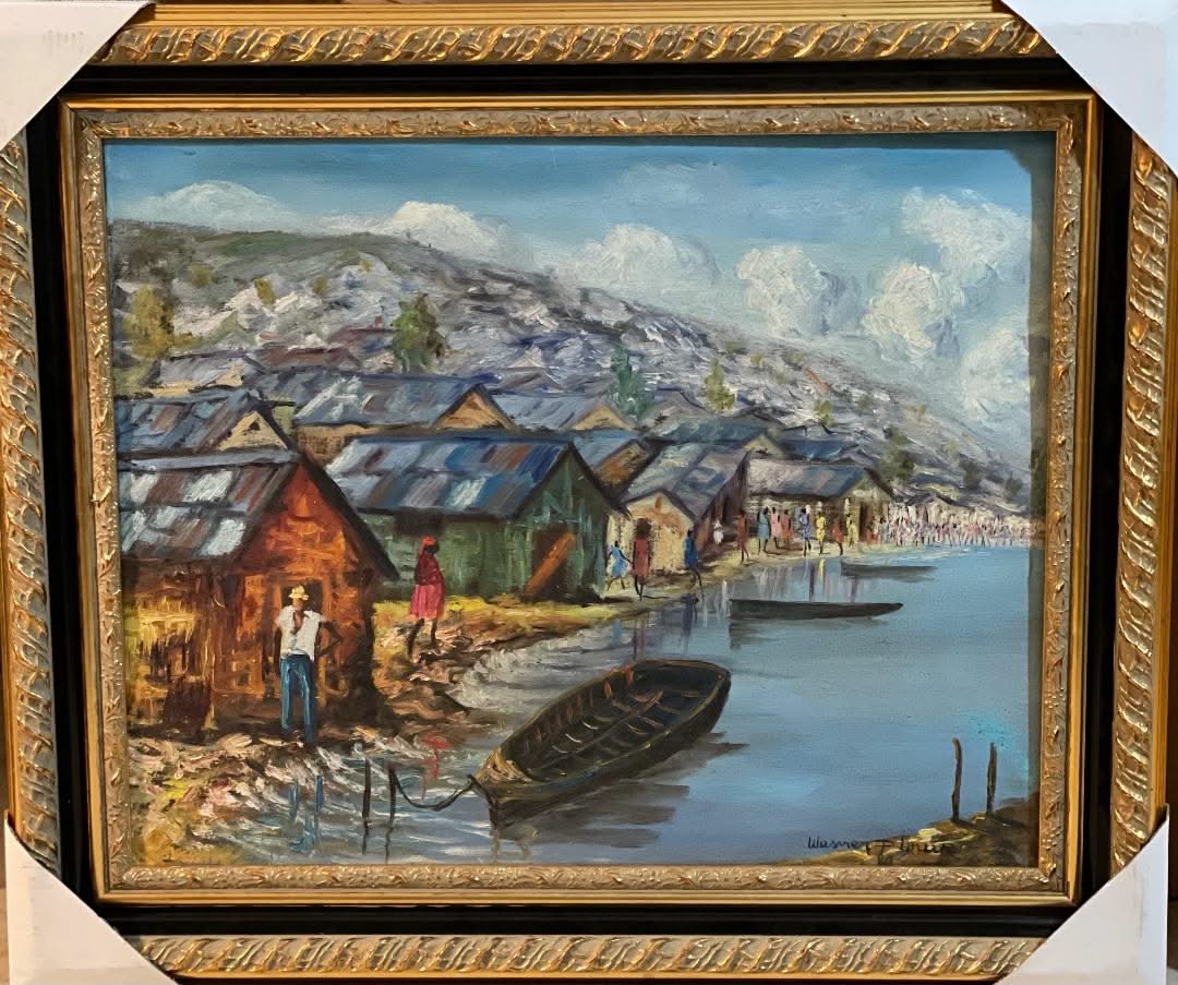 Wesner Pierre-Louis 16"x20" Village Ghetto Acrylique sur toile #1HL