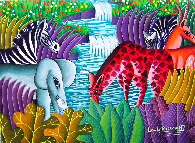 Louis Rosemond 18"x24" Escena de la selva c2000 Óleo sobre lienzo #1M-1-5MFN