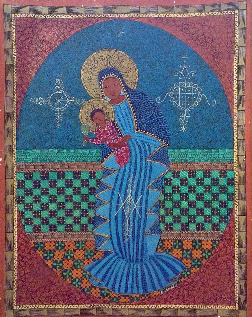 Ismael Saincilus (1940-2000) 20"x16" Madre e hijo Óleo sobre lienzo #2-2-95MFN
