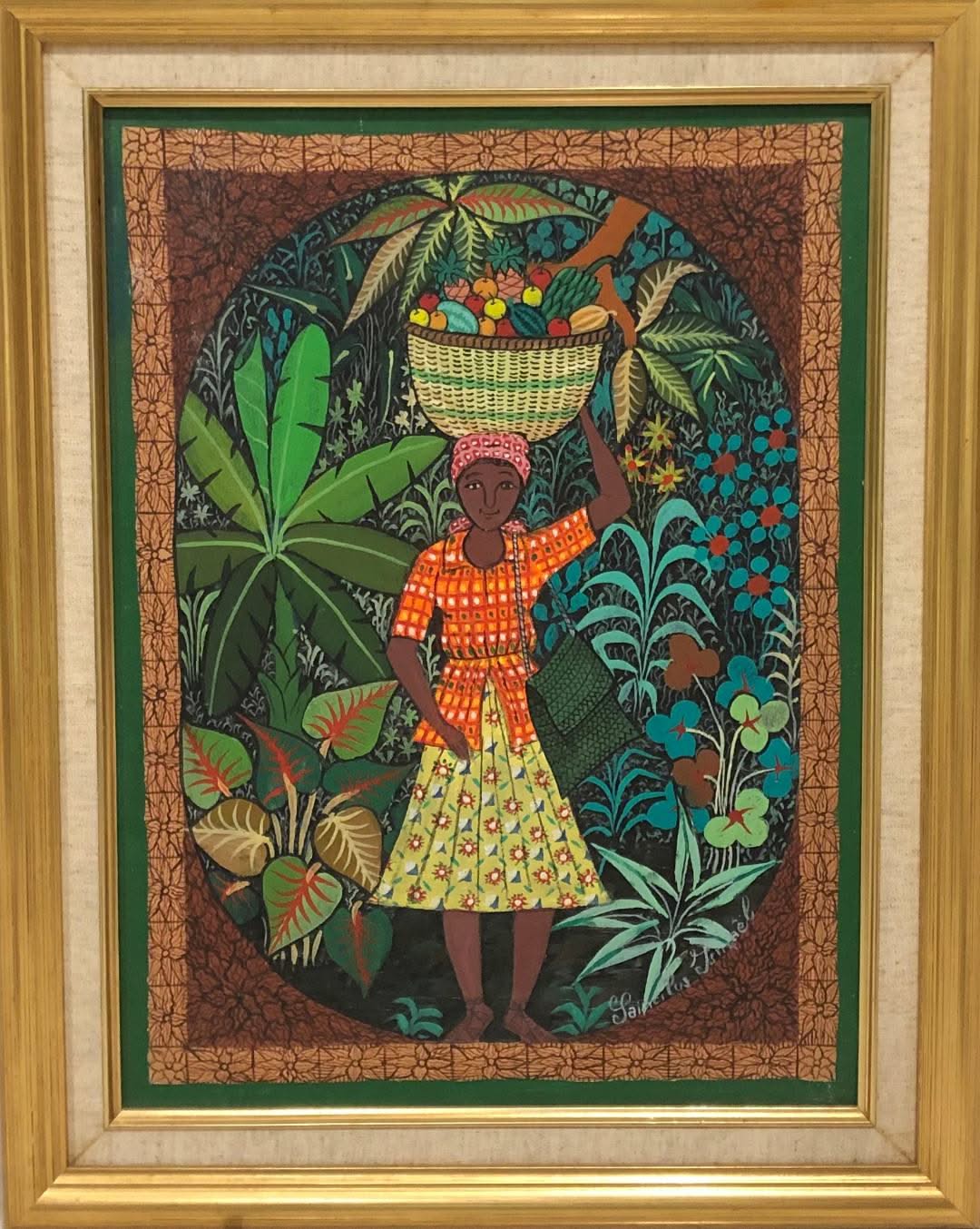 Ismael Saincilus 16"x12" Le marchand huile sur toile encadrée #1FC