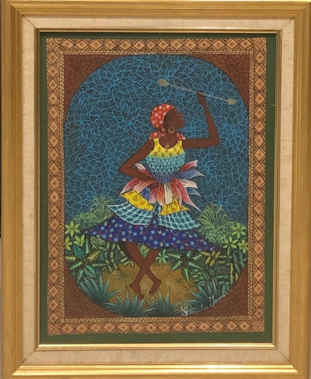 Ismael Saincilus 16"x12" Les Danseurs Huile sur Toile Encadrée #2FC