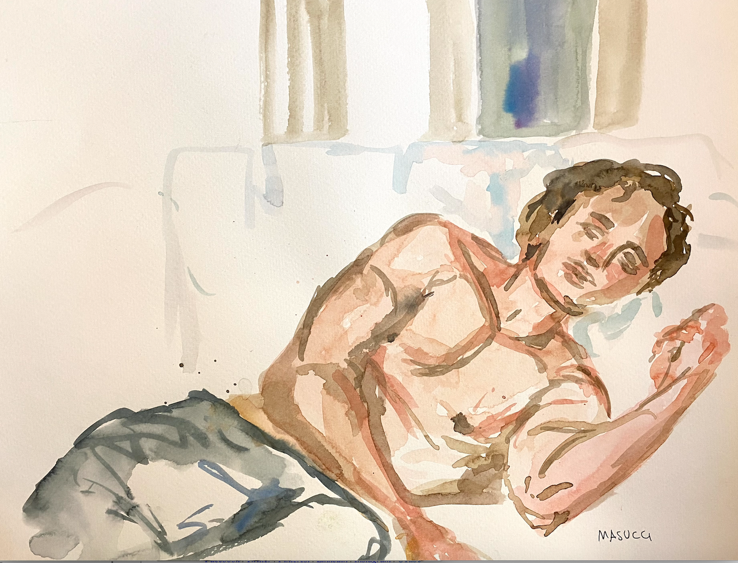 Alexa Masucci 14"x11" 2020 "Portrait d\'un ami" aquarelle sur papier sans cadre #6AM